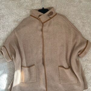 Rachel Zoe Camel Knit Cape with Buttons